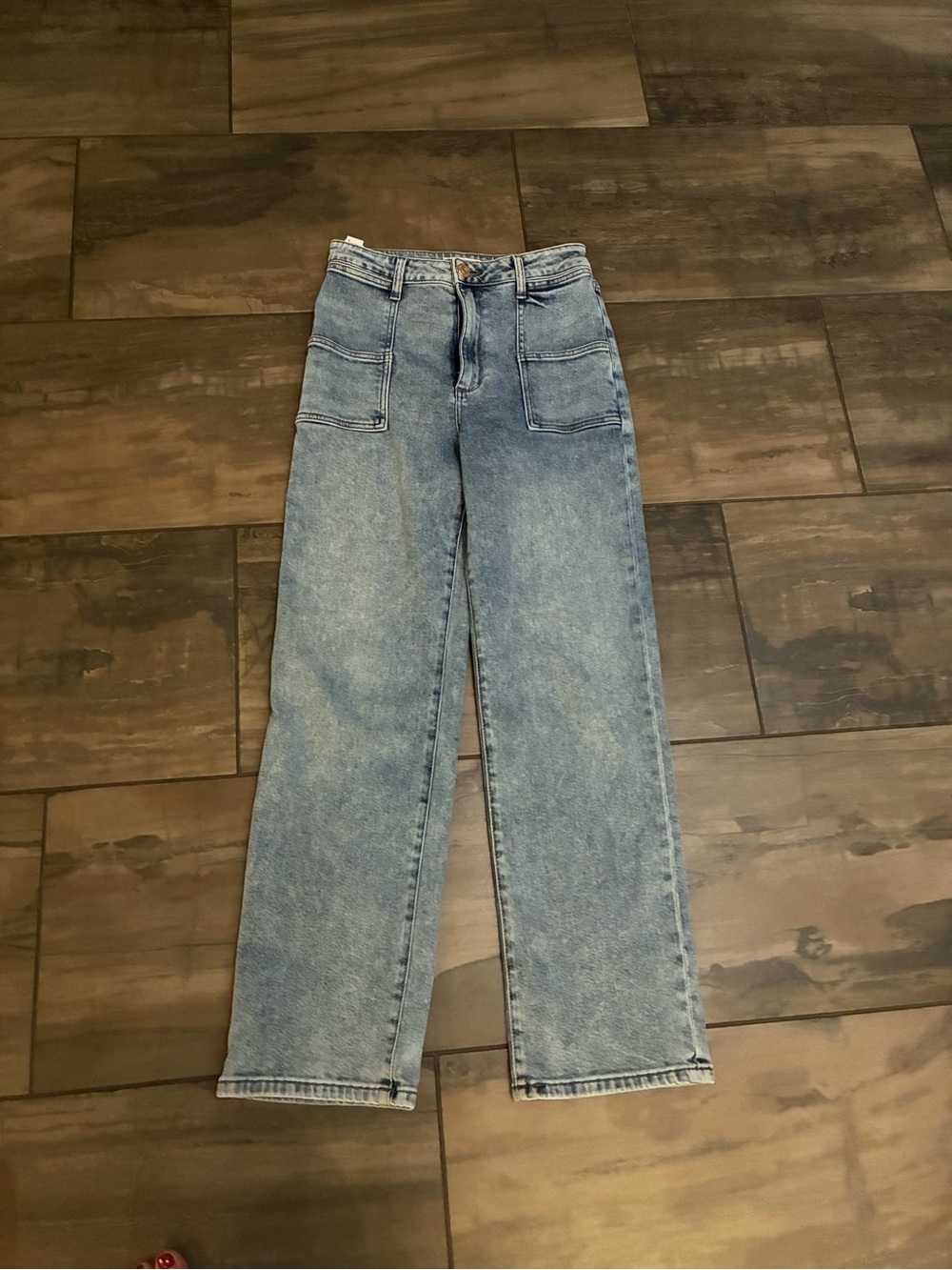 Kut from the Kloth Light Blue Wide Leg Jeans with Front Patch Pockets